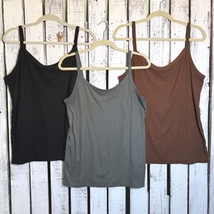 No Boundaries Ribbed Cami Tank Top Set of 3 Womens Plus XXL Black Green Brown